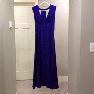 Banana Republic Maxi Dress Wrap Waist Halter Deep V Silky Panama Purple, size 14